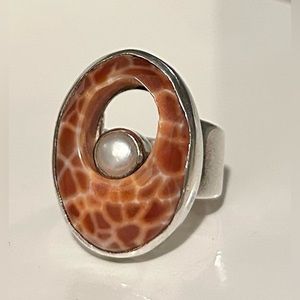 Sterling Silver Pearl and Gemstone Ring WOMENS SIZE 7 - 7.5